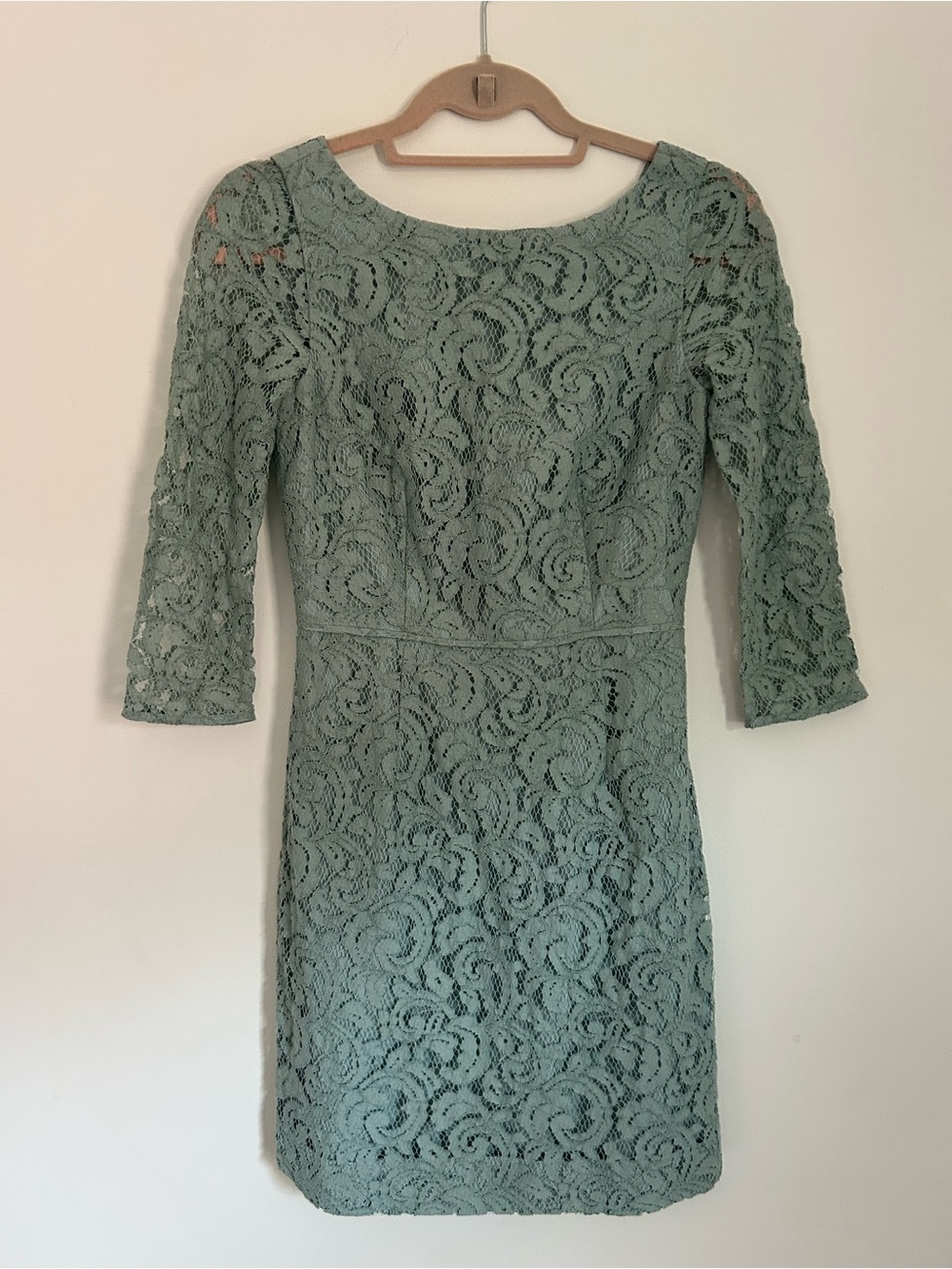 J. Crew Mint Green Lace Sheath Dress with Three-Quarter Sleeves